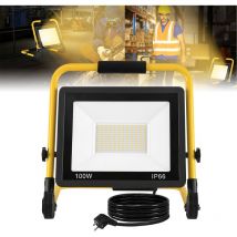 Projecteur led 100W Blanc Chaud Eclairage Extérieur led avec cordon d'alimentation Lumières d'inondation étanche IP66 pour garage, jardin, chantier