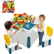 Uisebrt - Table pour enfants avec 2 chaises Table de jeu avec 163 pièces de briques Table d'activité multifonctionnelle Set de chaises pour enfants