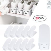 Tagère à chaussures réglable - 30 pièces - Peu encombrant - 3 niveaux de hauteur - Antidérapant - Blanc - Uisebrt