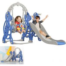 Toboggan pour enfants, 3 en 1, aire de jeux avec panier de basket, toboggan extra long, balanoire, toboggan bébé facile à installer pour l'intérieur