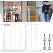 Uisebrt - Türschutzgitter Ohne Bohren Treppenschutzgitter für Kinder 105-115cm breit, Auto-Close Baby Schutzgitter Metall Gitter Weiß