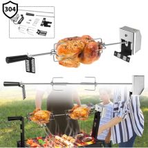 Universel Barbecue Rôtisserie en Acier Inoxydable Tournebroche Kit 107cm - Set de brochettes pour Grill avec moteur 220-240V, avec 2 broches à viande