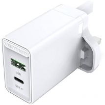 UK-Netzladegerät mit 2 Anschlüssen usb-a und usb-c (18W/20W) Schnellladegerät Weiß
