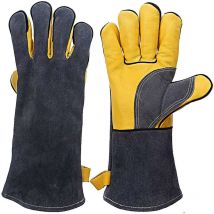 Guanti in Pelle Resistenti al Calore e al Fuoco con Cuciture in Kevlar - Perfetti per Camino, Forno, Piano Cottura, bbq, Saldatura, bbq, mig, Presine