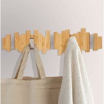 Kueatily - Ulisem Perchero de pared de madera - Perchero con 5 ganchos de metal plegables para abrigos, chaquetas, sombreros, bolsos, pasillo,