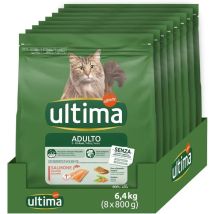 Ultima Crocchette Set 8 Confezioni Per Gatto Adulto 1-10 Anni 440 Gr L'Una Facile Da Digerire Gusto Salmone