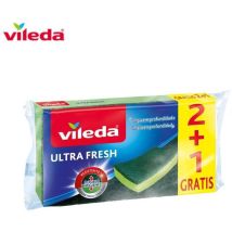 Vileda Ultra Fresh Scheuerschwamm 2+1 antibakteriell – Entfernt Schmutz von allen Oberflächen – Hygienisch und langlebig