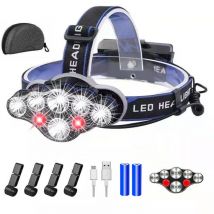 Ultrastarke LED-Stirnlampe, 15.000 Lumen, super wiederaufladbare Stirnlampe, Stirnlampe mit Rotlicht-Warnfunktion, kann zum Radfahren und Angeln