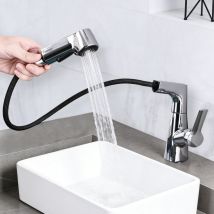 Badarmatur Mit Herausziehbarer Brause, Ultrixe 2 Strahlarten, Anhebbare Waschtischarmatur, Geeignet Für Waschbecken, Heißes Und Kaltes Wasser, Silber