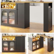 Redom - Um 360° drehbarer Bartisch (Hauptkörper: 108 x 39,6 x 97 cm), mattschwarze Möbel mit Schreibtisch aus Holzmaserung, mit