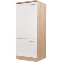 Umbauschrank Kühlschrank 60 cm Eiche Sägerau Weiß Merle Respekta