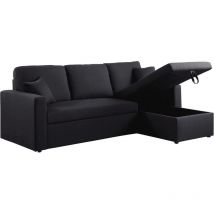 Habitat Et Jardin - Ecksofa reversibel mit Schlaffunktion 'Alain' - 221 x 145 x 85 cm - 3-Sitzer - Schwarz