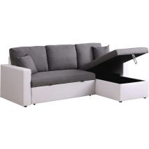 Ecksofa reversibel mit Schlaffunktion und Stauraum "Alain" - 221 x 145 x 85 cm - 3-Sitzer - Weiß / Grau
