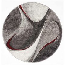 Unamourdetapis - Tapis salon et chambre Ø100cm rouge et gris rond tissé motif géométrique madila