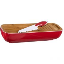 Un coffret 3 en 1 : une planche, un récipient avec une inscription et un couteau rouge
