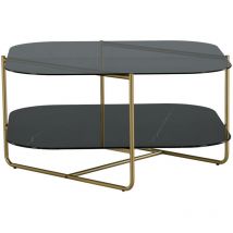 Un-line table basse 85x85cm laiton décor, verre enfumé.