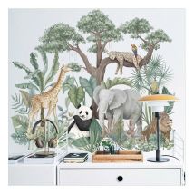 Cartamundi - Un lot d'Autocollants muraux amovibles Cartoon Animal de forêt tropicale humide, plantes Lion Girafe Éléphant panda Stickers, diy Mur