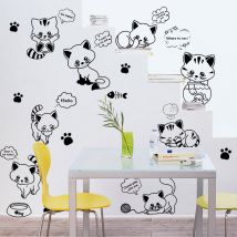Un lot de Stickers Muraux Amovible chats Mignons Stickers Muraux pour Murs Portes Fenêtres Placards