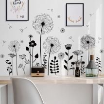 Un lot de stickers muraux pissenlits fleurs Sticker Plante Naturel Sticker Mural pour Salon Décoration Murale