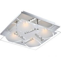 Plafonnier plafonnier lampe en cristal lampe de salon lampe de salon, cristaux de verre chromé clair, LED 4W 1600Lm blanc chaud, LxlxH 30x30x8,4cm