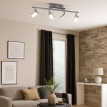 Plafonnier chrome spot strip 4 ampoules lampe de salon orientable, métal plastique, 4x led 3W 170Lm blanc chaud, LxPxH 67x17x17 cm