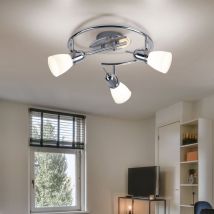 Plafonnier 3 flammes spot rondell plafonnier orientable abat-jour en verre, acier chromé, 3x E14 led 3W 320Lm blanc chaud, d 38 cm