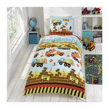 Under Construction Single Duvet Cover Set - Diggers and Trucks Childrens Bedding - Multicoloured