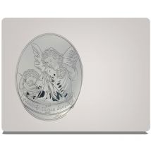 Une image argentée moderne d'un ange gardien au-dessus du lit bébé avec une gravure, un souvenir de baptême Taille: 15x11,5 cm UGS : VL815/1BI