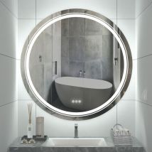 Unho - luvodi Espejo Baño Antivaho con Doble Luz led Redondo Iluminado Inteligente Retroiluminado de Pared, 90x90cm