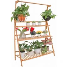 Unho - Estanterias para Macetas de Bambú Soporte para Plantas Decorativo con Barra Exterior Interior con 3 Niveles 100 x 40 x 96cm