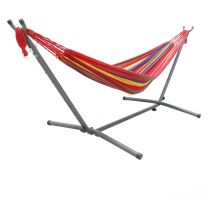 Unho - Hamaca con soporte para 2 personas con una capacidad de carga de 150 kg para jardín camping y playa 270 x 100 x 98 cm, rojo