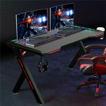 UNHO Mesa Gaming Grande Escritorio Gamer PC 100cm con RGB Fibra de Carbono, 120x60 cm, Negro