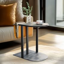 Saddle Leather Covered Side Table Magazine Storage Holder Snack Couch Bedside Table - Unho