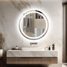 Luvodi Espejo Baño Antivaho Con Doble Luz Led Redondo Iluminado Inteligente Retroiluminado De Pared, 80x80cm