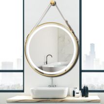Unho - Specchio Bagno con Led Luce da Parete Rotondo Specchio Bagno con Cinghia Interruttore Touch - 80cm Oro Cornice