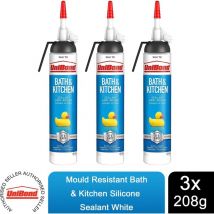 Unibond - Mould Resistant Bath & Kitchen Silicone Sealant White, 208g, 3pk