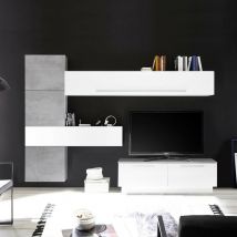 Defibrico - Unidad de pared blanco brillo y efecto cemento 265xh.200x42 cm