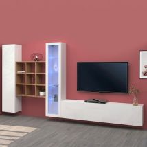 Meuble TV blanc armoire murale bibliothèque Ranil WH