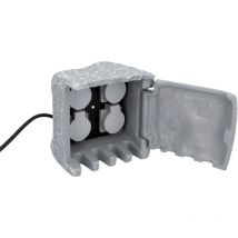 Unitec - Distributore di prese WiFi per giardino effetto pietra, presa da giardino, presa esterna, ip 44, 4 prese, cubi