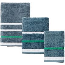 United Colors of Benetton Ensemble serviette de toilette + serviette mains + serviette de bain 450 g/m² 100% coton bleu foncé à rayures - Bleu foncé