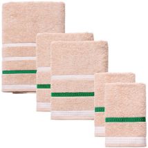 United Colors of Benetton Lot de 2 serviettes de toilette + 2 serviettes mains + serviette de bain 100% coton beige à rayures 450 g/m² - Beige