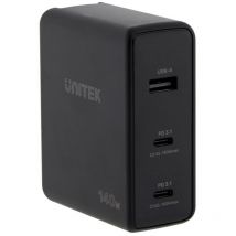 UNITEK Chargeur Secteur USBC/USBA PD 3.1 GaN 140 Watts Noir (P1115A)