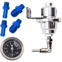 Universal Adjustable Aluminum Alloy Fuel Pressure Regulator, Fuel Pressure Regulator Gauge Hose Kit with Fuel Pressure Gauge Ikodm
