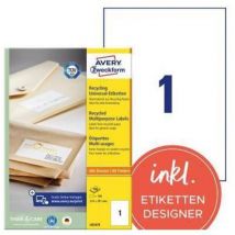 Avery - Universaletikett Recycling 210 x 297 mm (b x h) nicht wieder ablösbar 100 % Altpapier naturweiß 100 Etik./Pack.
