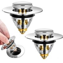 Promotion Universel Bonde de Lavabo Pop-Up, 2 Pièces Flitre de Vidange Anti-Bloqué, Bonde de Baignoire en Acier Inoxydable et Cuivre Pur, Flitre