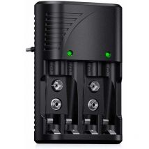 Universel Chargeur de Piles AA/AAA/9V, Rapide Chargeur 6802 pour AA/AAA NI-MH ou 9V Piles Rechargeables avec Indicateur LED, 100-240V Tension