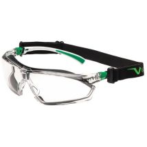 Schutzbrille 506 up Hybrid en 166, en 170 Bügel weiß grün, Scheibe klar Polycarbonat, mit Kopfband