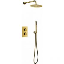 Unterputz Regendusche 25 cm Komplettset mit Wandbrausekopf Arm Gold Gebürstet