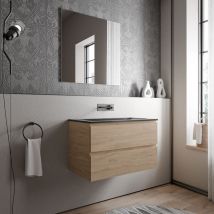 Unterschrank Bernstein Ava 80 Cm Mit Mineralguss Waschbecken Bruxelles - Badmöbelfarbe Eiche Honiggold, Waschbecken Schwarz Matt Ohne Hahnloch