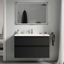 Bernstein - Waschtischunterschrank lavoa 100cm mit Mineralguss Waschbecken bruxelles Badmöbel: Schwarz matt, Waschbecken: Weiß matt mit Hahnloch,